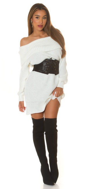 off-shoulder Knit Dress White